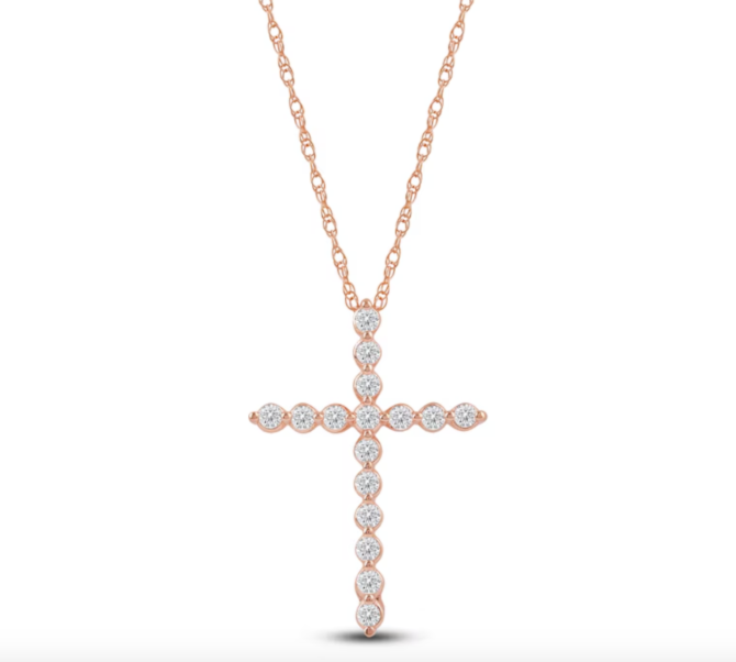 1/2 Carat Lab-Created Diamond Cross Necklace in 14K Rose Gold – 18" Chain